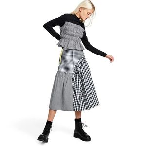 Sandy Liang Black and White Gingham Midi Skirt